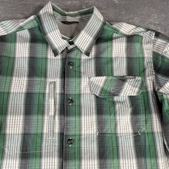 Eddie Bauer Shirt Mens L Green Vented Button L/S  Roll Tab Fishing Performance - Picture 5 of 15